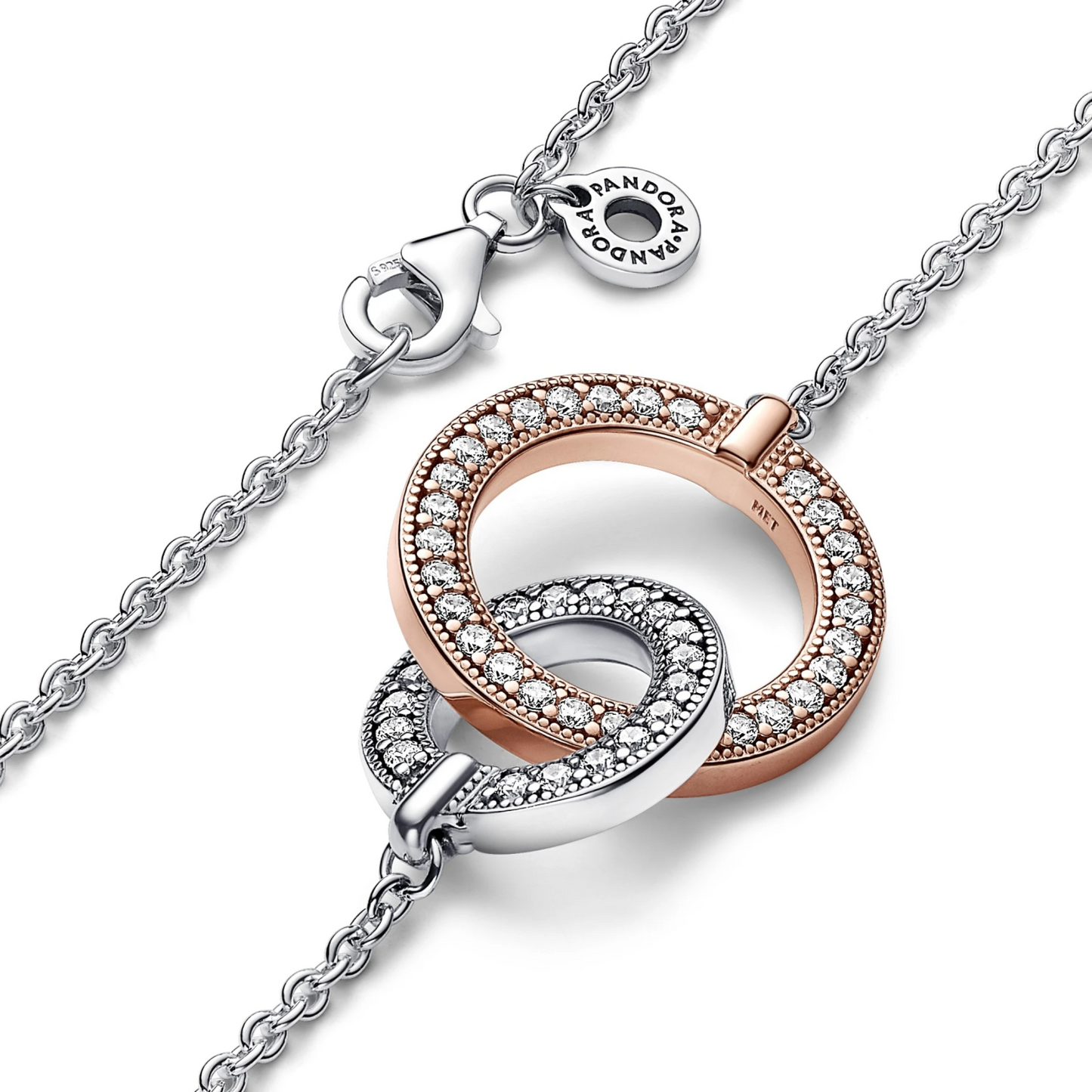Pandora Signature tweekleurige ketting verstrengelde cirkels
