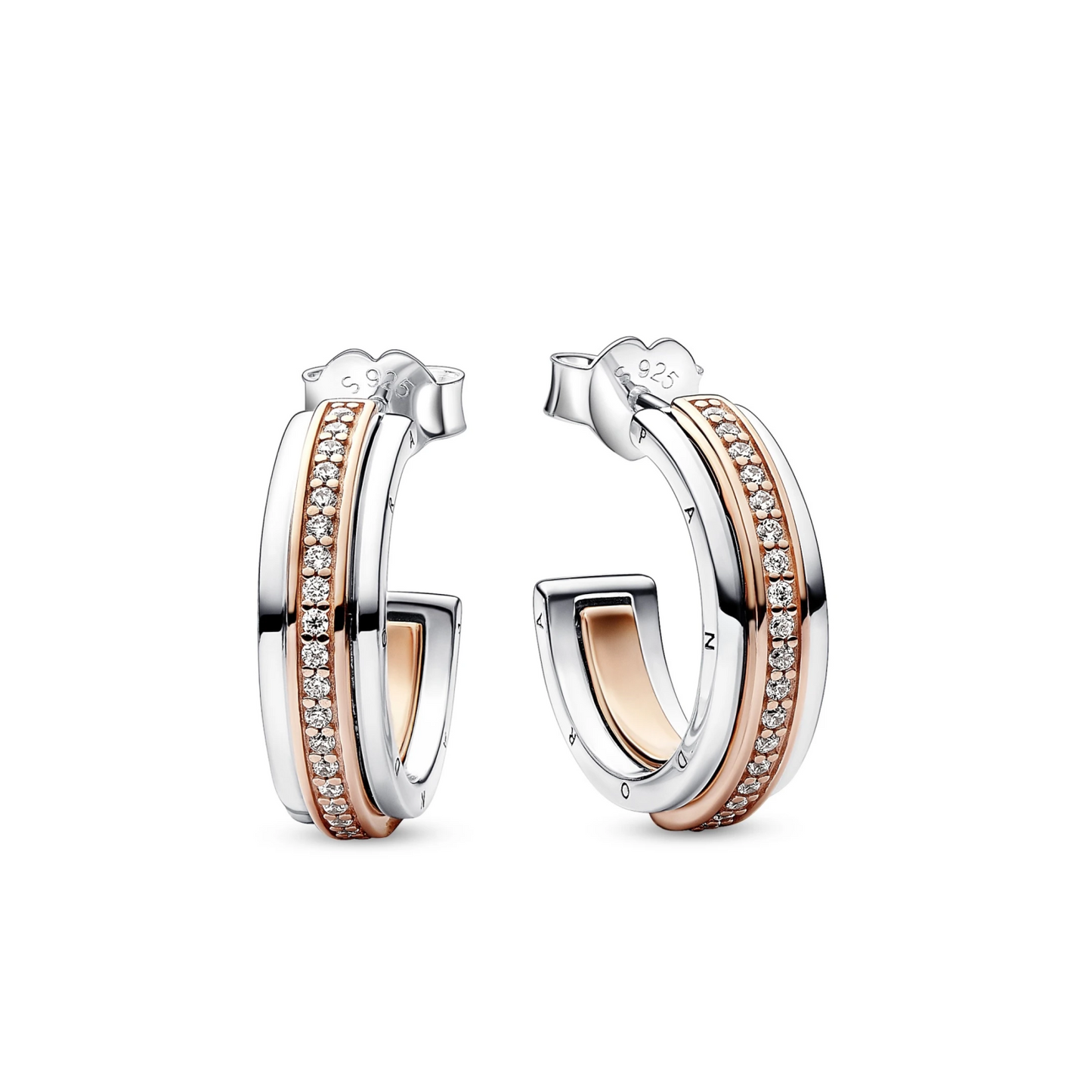 Pandora Signature tweekleurige logo & pavé oorringen