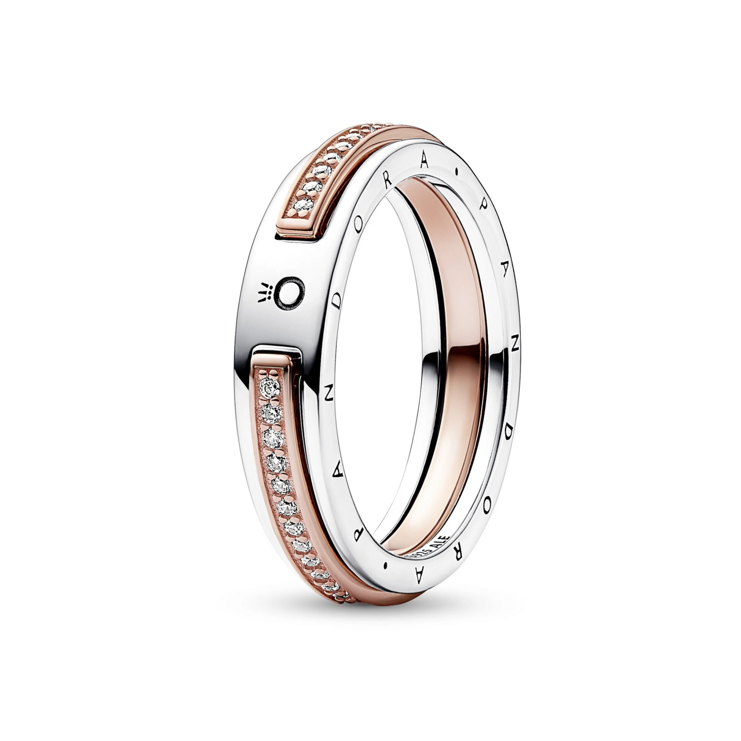 Pandora Signature tweekleurige logo & pavé ring