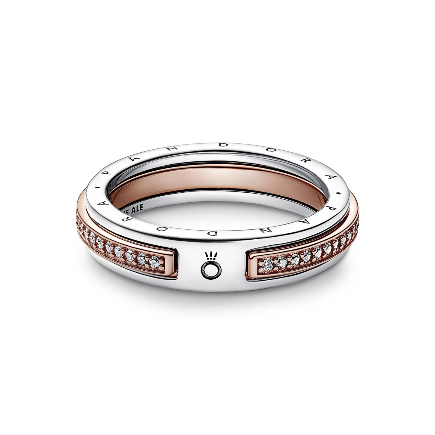 Pandora Signature tweekleurige logo & pavé ring