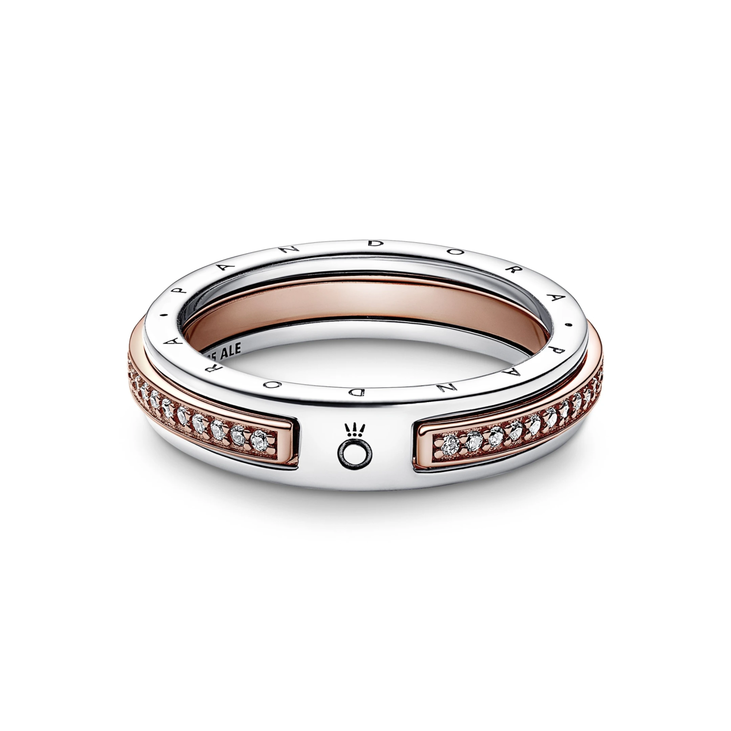Pandora Signature tweekleurige logo & pavé ring