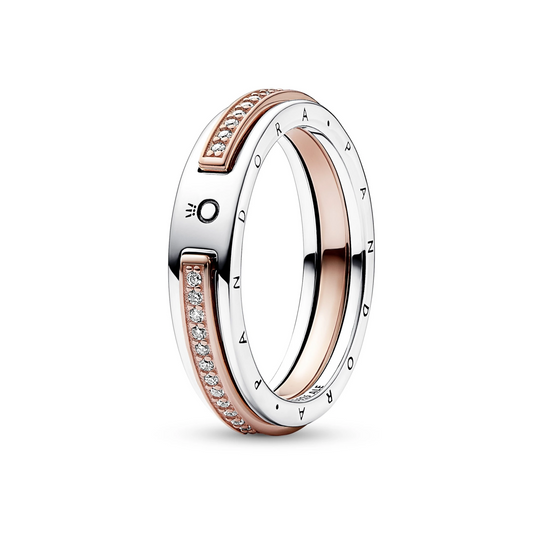 Pandora Signature tweekleurige logo & pavé ring