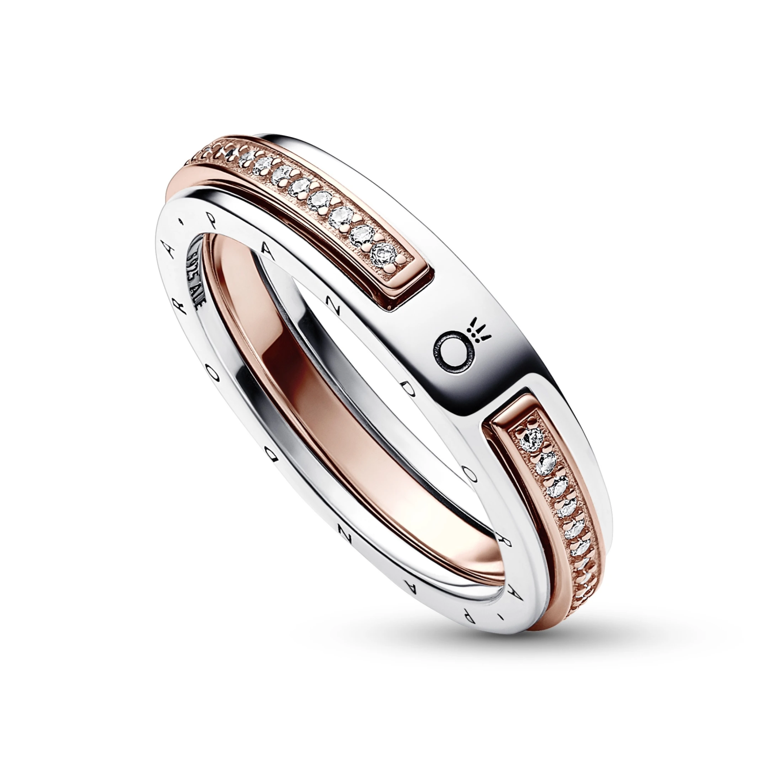 Pandora Signature tweekleurige logo & pavé ring