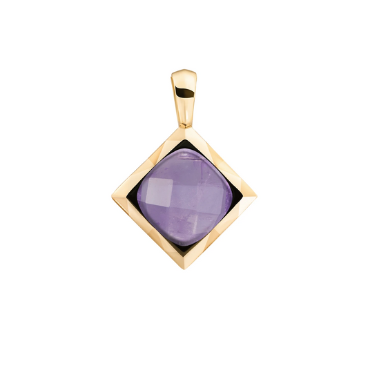 Pendant | Amethyst Cushion Cut Amulet - Gold