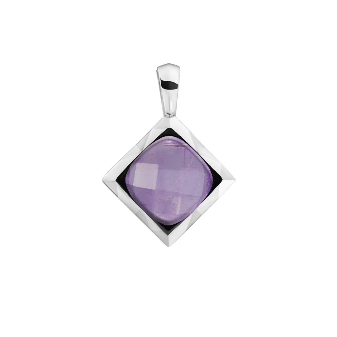 Pendant | Amethyst Cushion Cut Amulet - Silver
