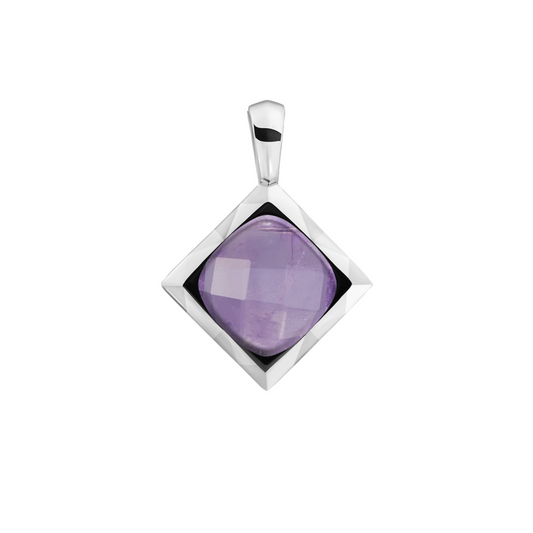 Pendant | Amethyst Cushion Cut Amulet - Silver