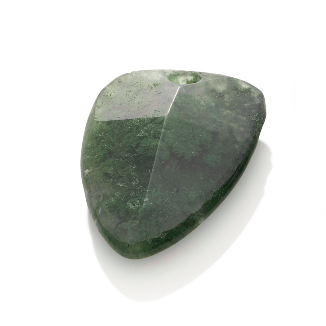 Pendant Gemstone - Facet Edge Moss Agate - 28mm