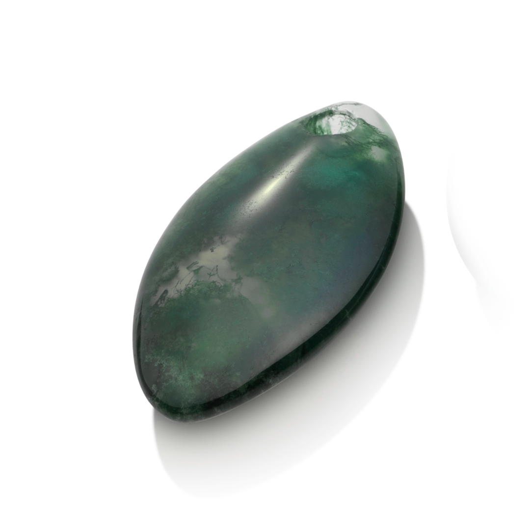Pendant Gemstone - Polished Leaf Moss Agate - 33mm