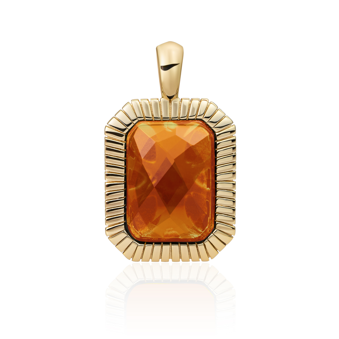 Pendant | Gold - Citrine Quartz Baguette