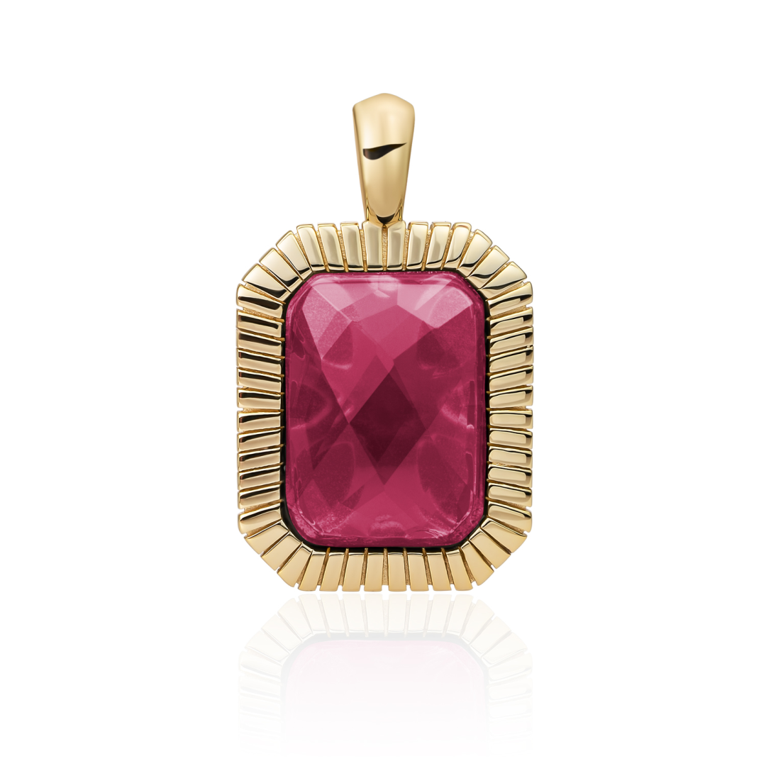 Pendant | Gold - Fuchsia Quartz Baguette