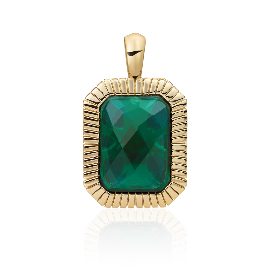 Pendant | Gold - Petrol Green Quartz Baguette