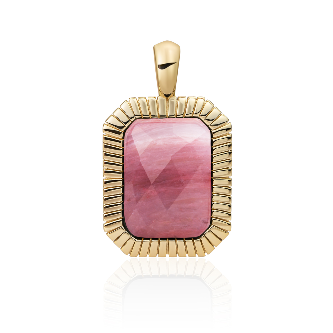 Pendant | Gold - Pink Rhodonite Baguette