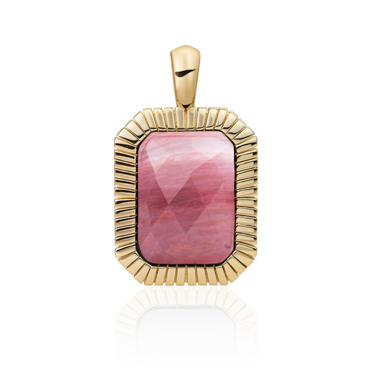 Pendant | Gold - Pink Rhodonite Baguette
