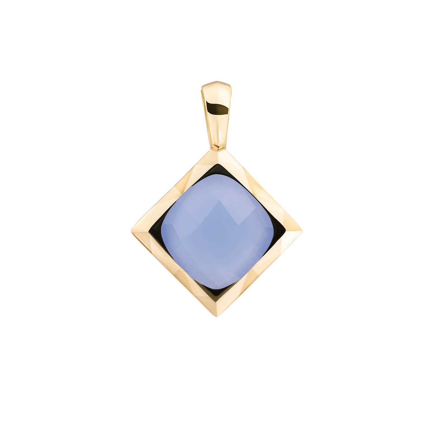 Pendant | Milky Blue Jade Cushion Cut Amulet - Gold