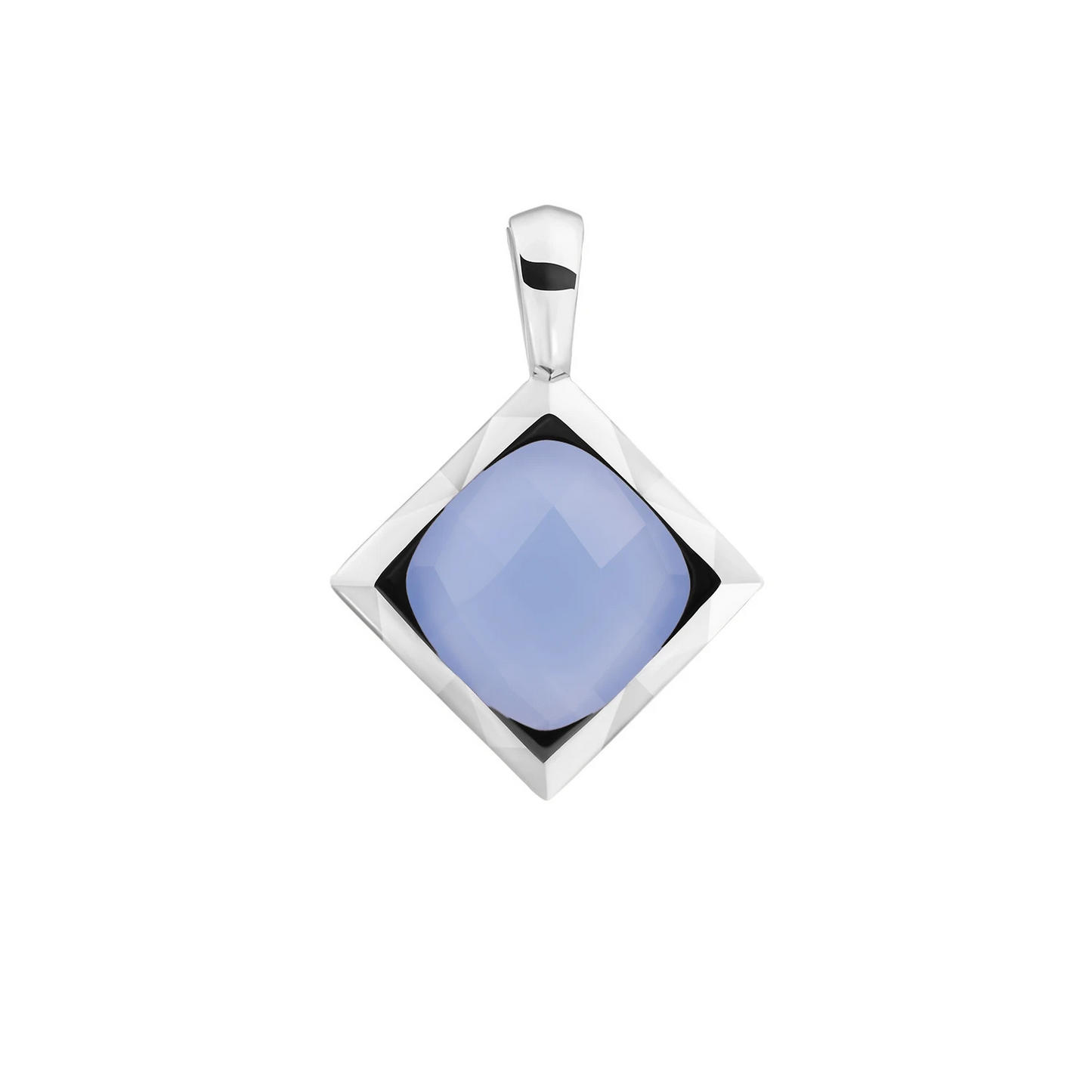 Pendant | Milky Blue Jade Cushion Cut Amulet - Silver