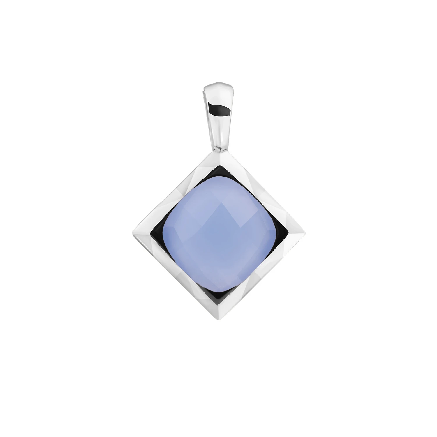 Pendant | Milky Blue Jade Cushion Cut Amulet - Silver