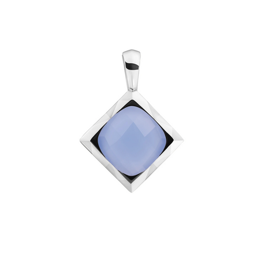 Pendant | Milky Blue Jade Cushion Cut Amulet - Silver