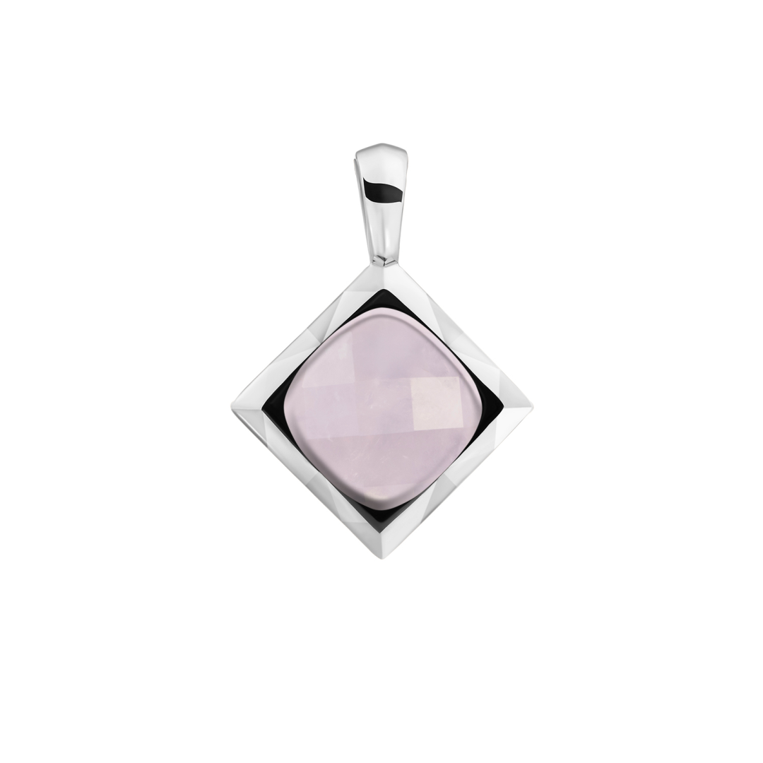Pendant | Rose Quartz Cushion Cut Amulet - Silver