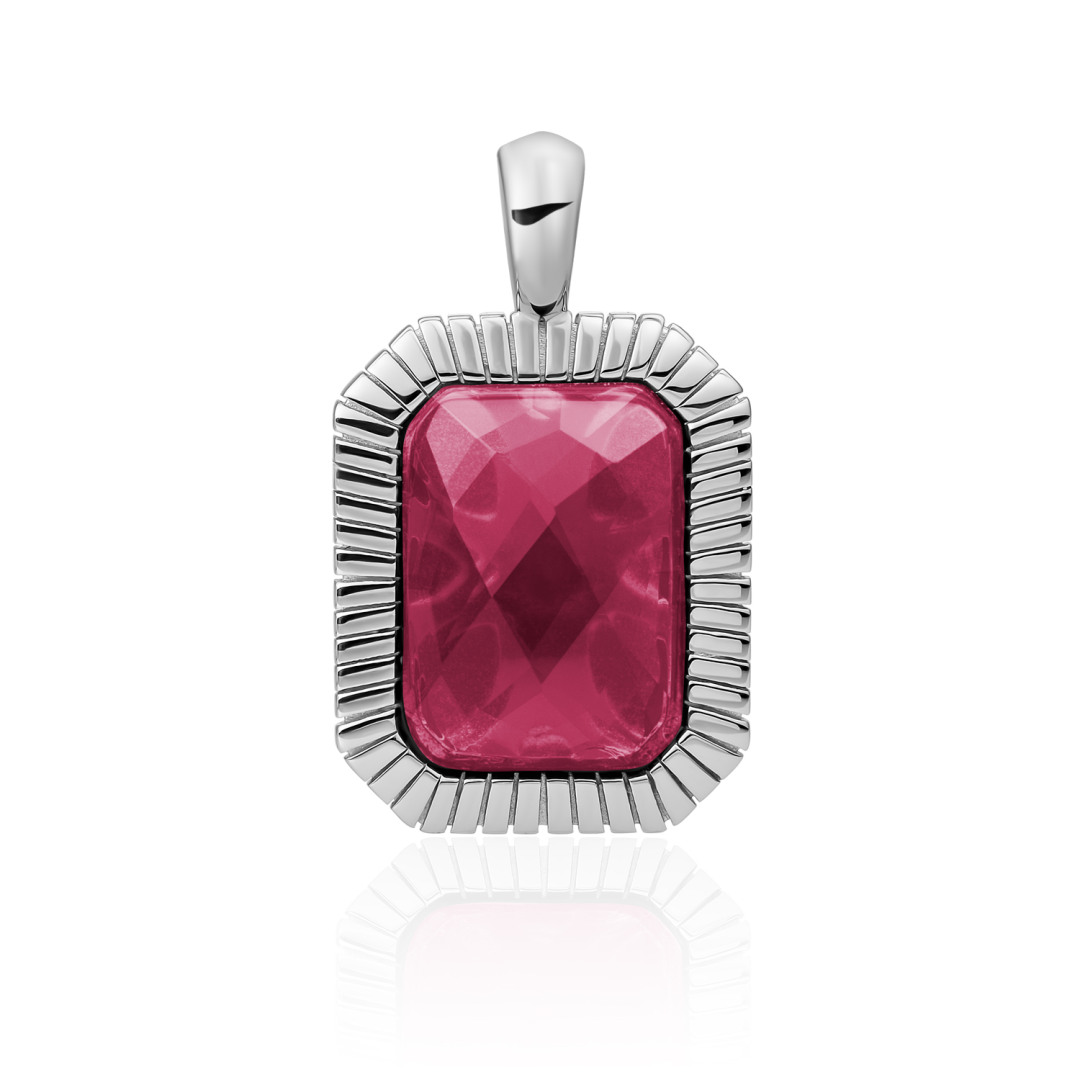 Pendant | Silver - Fuchsia Quartz Baguette