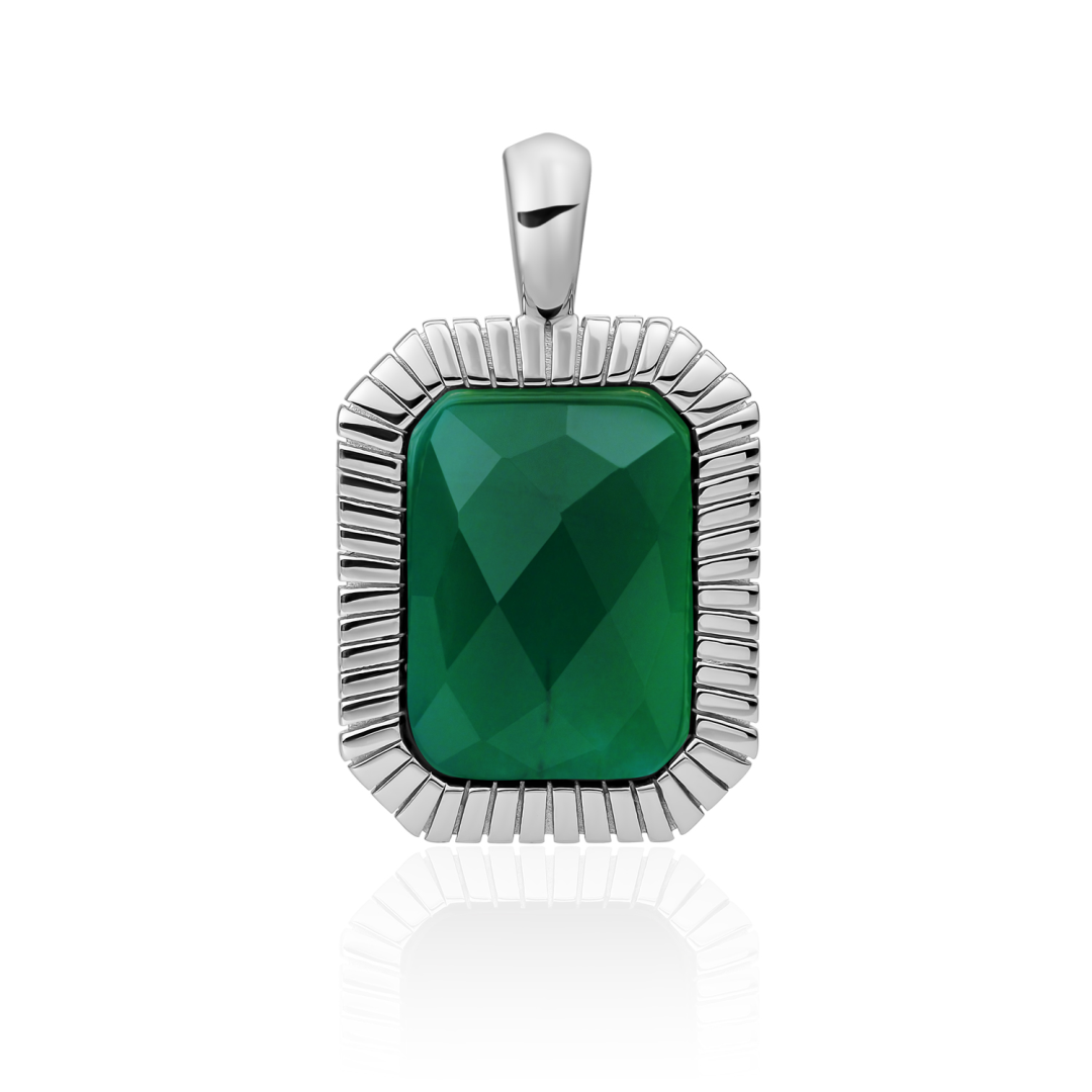 Pendant | Silver - Green Onyx Baguette