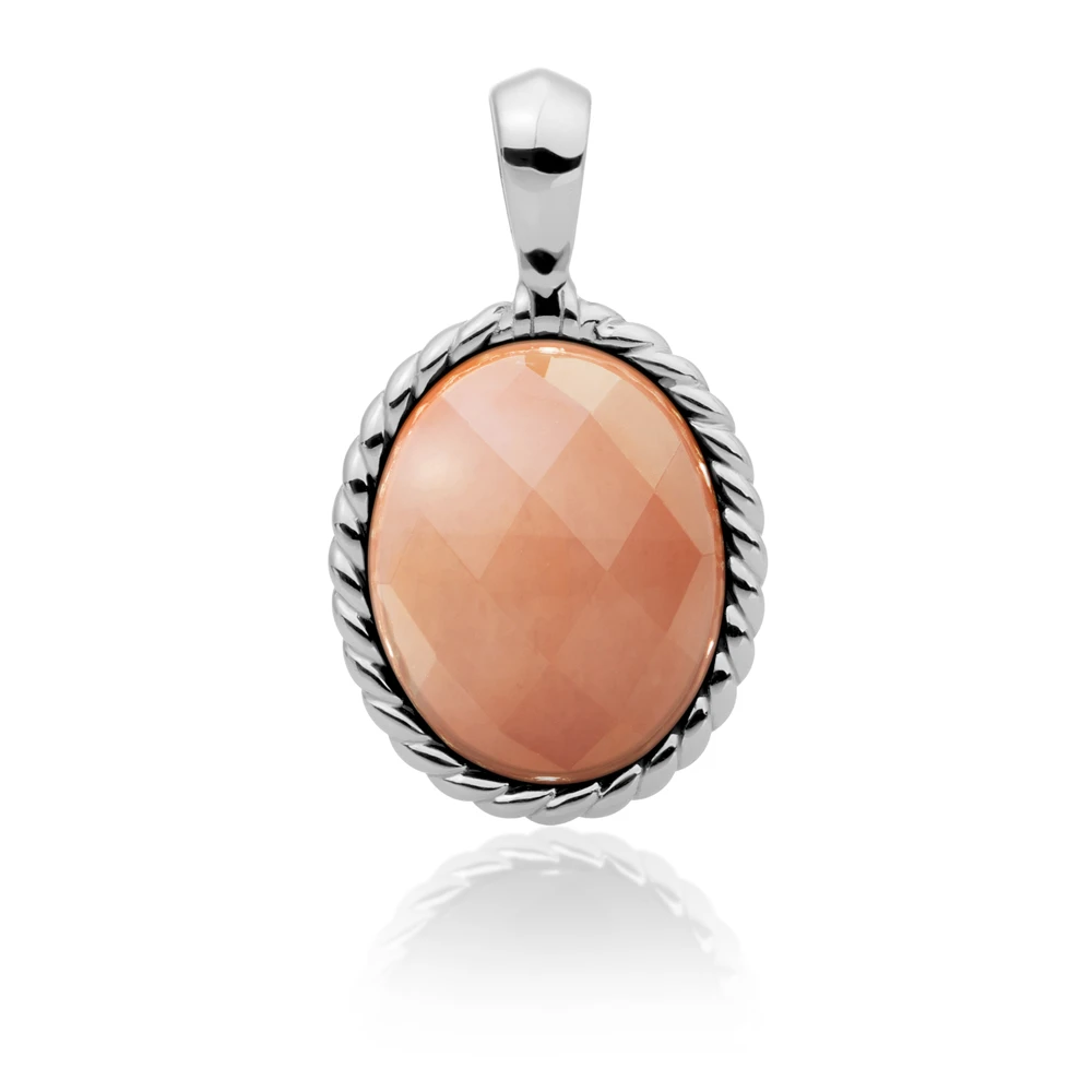 Pendant | Silver - Peach Rhodonite Twist