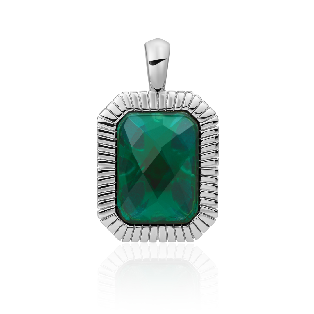 Pendant | Silver - Petrol Green Quartz Baguette