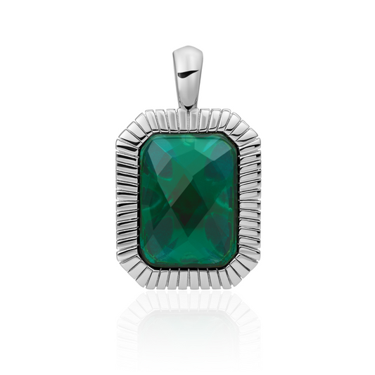 Pendant | Silver - Petrol Green Quartz Baguette