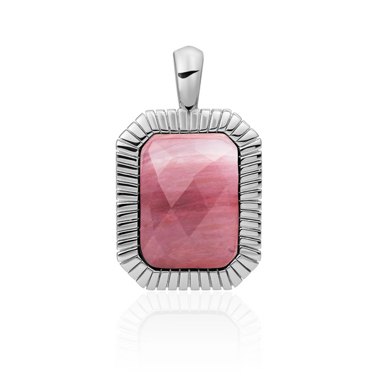 Pendant | Silver - Pink Rhodonite Baguette