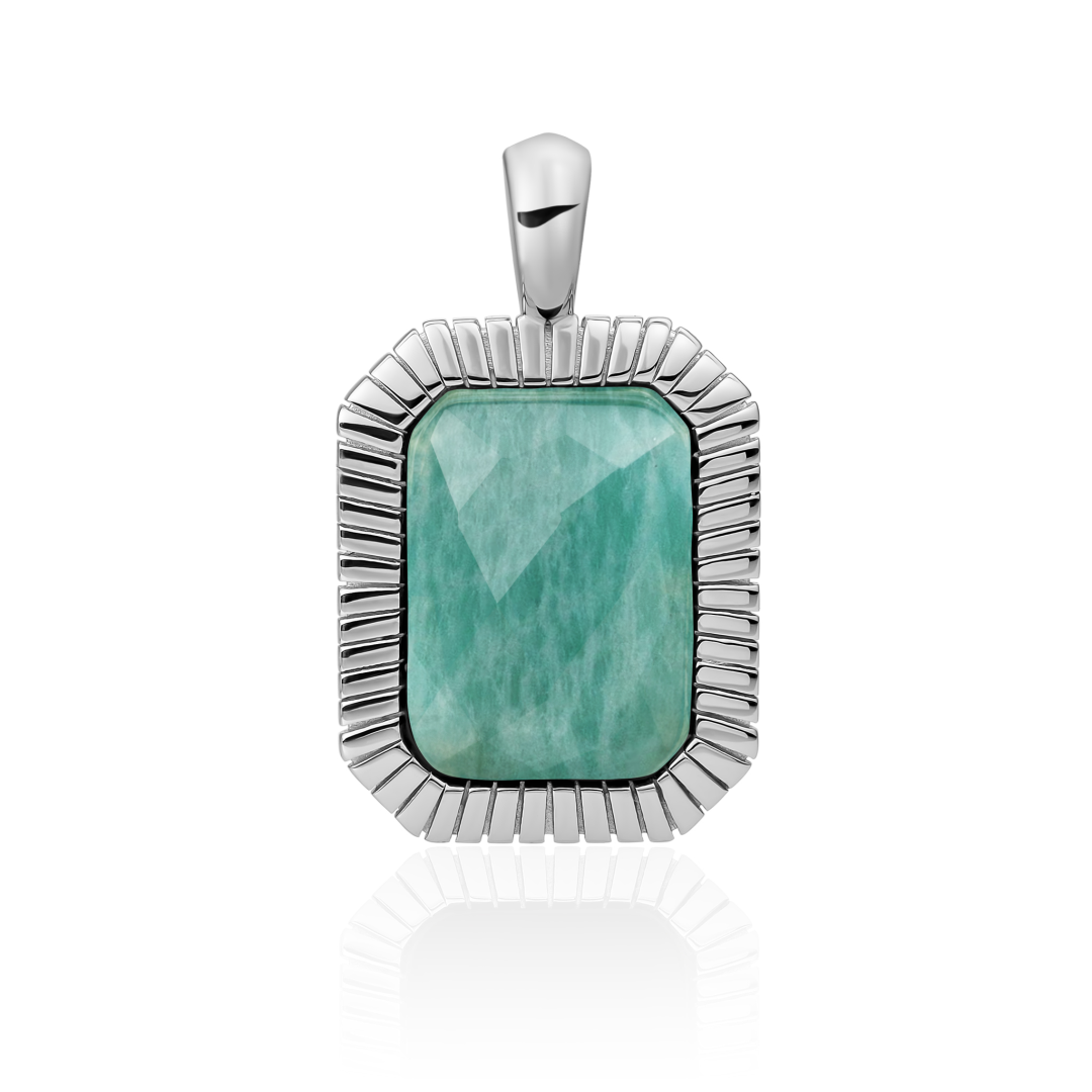 Pendant | Silver - Rich Green Amazonite Baguette