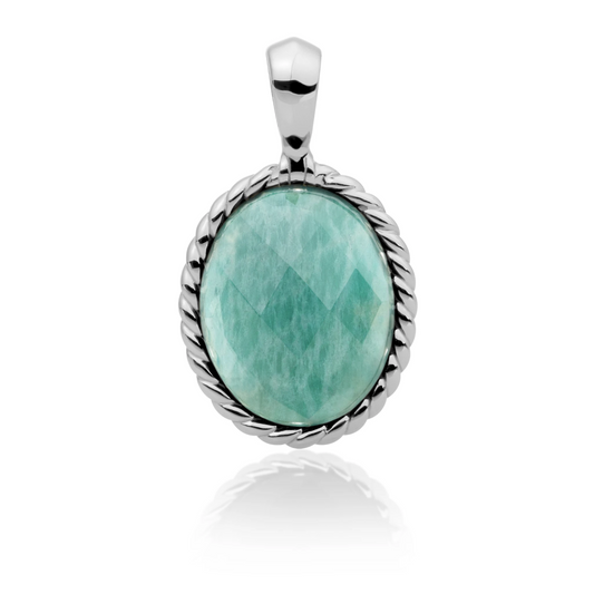 Pendant | Silver - Rich Green Amazonite Twist
