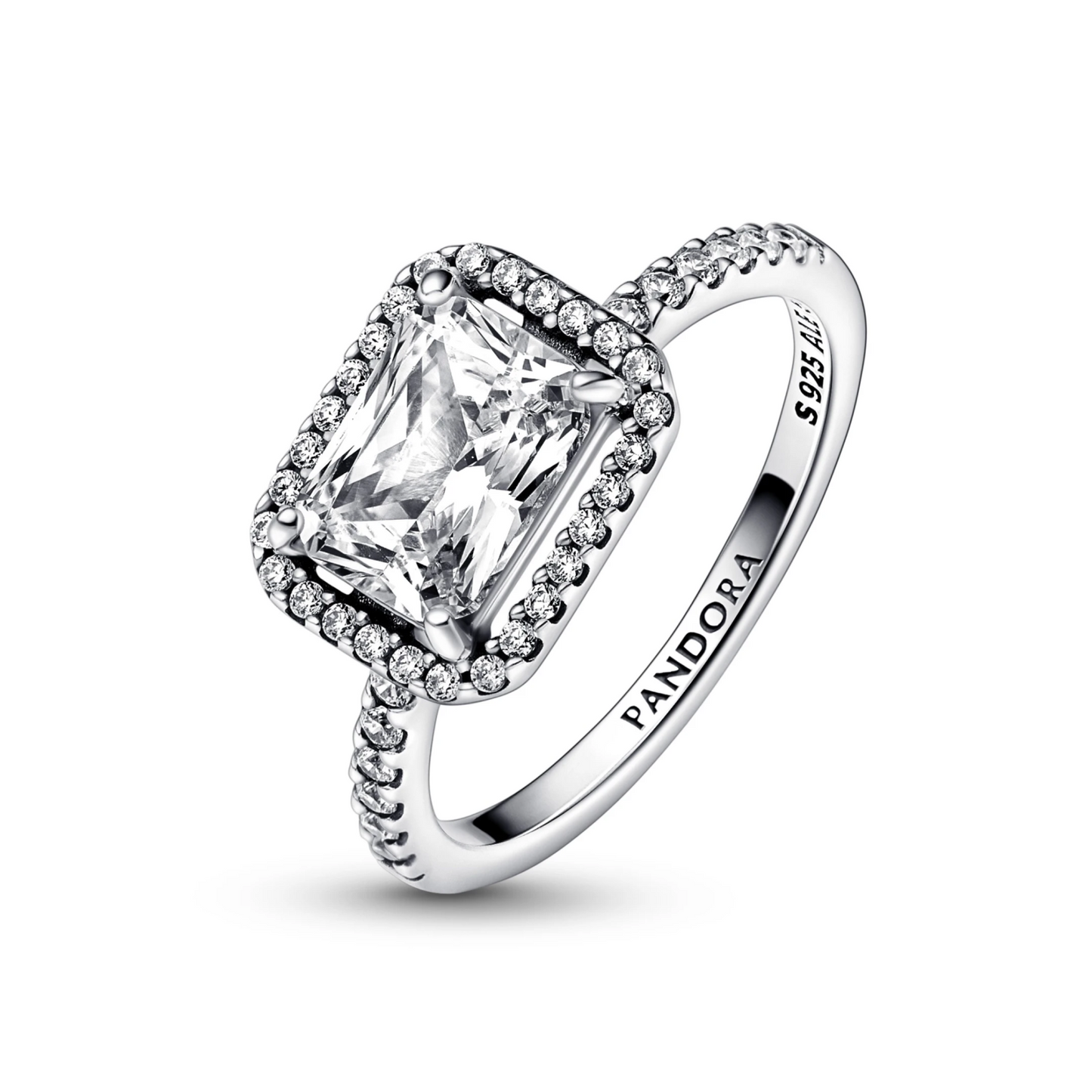 Rectangular Sparkling Halo Ring