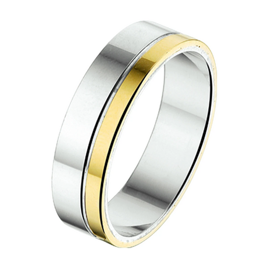ring  6 mm zonder steen 14K goud en zilver