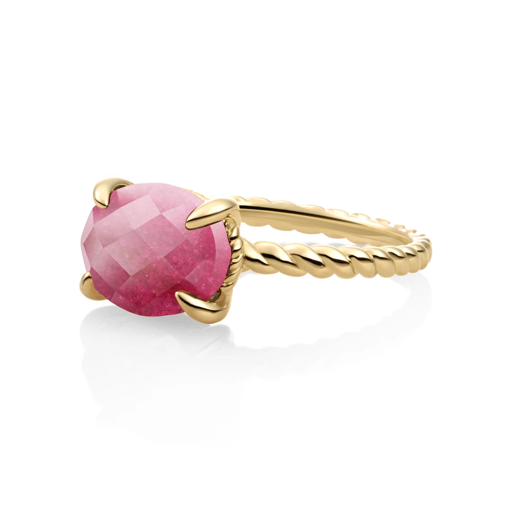 Ring - 9k Gold - Fuchsia Jade Twist - 52
