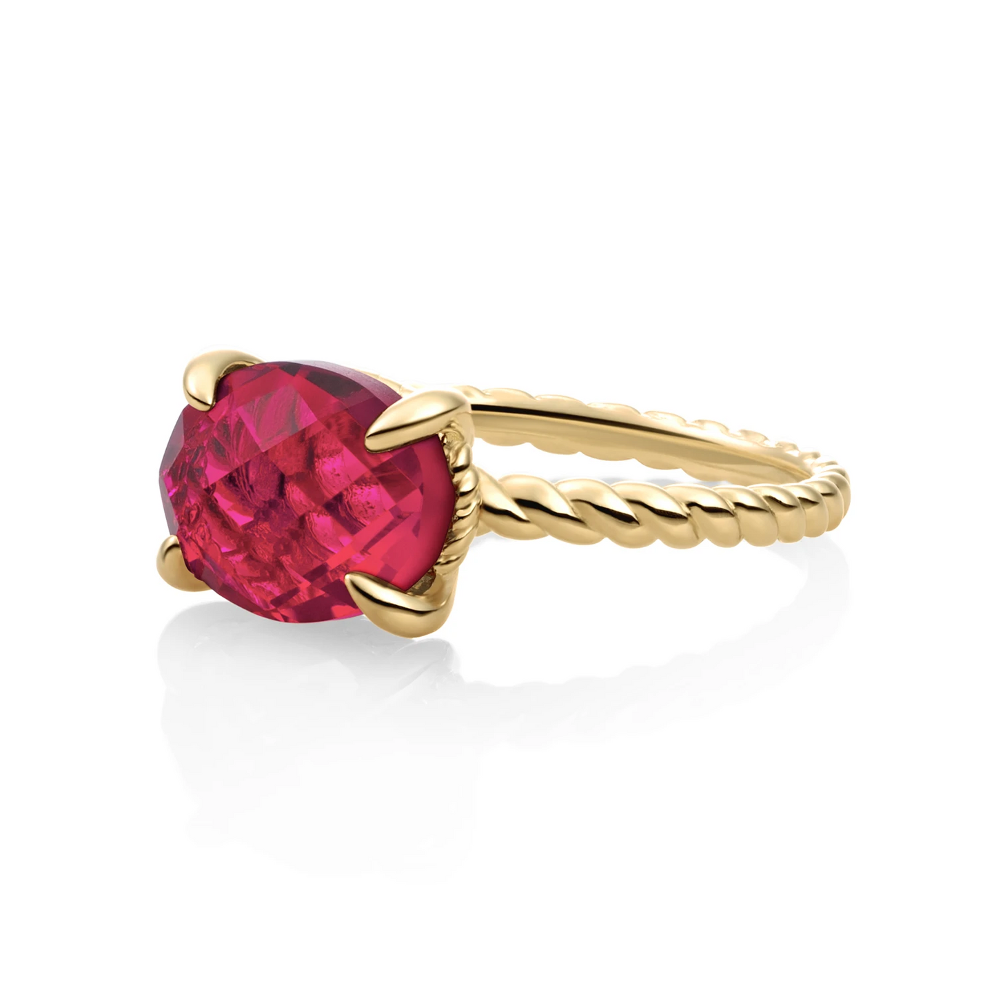 Ring | 9k Gold - Fuchsia Quartz Twist - 54