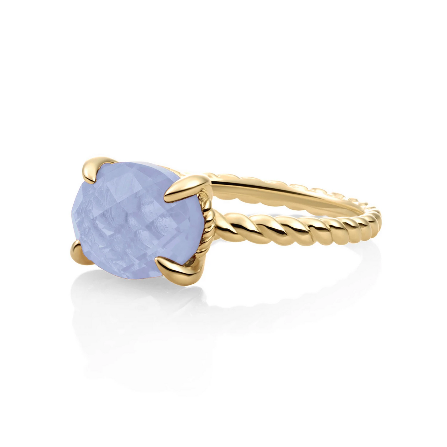 Ring | 9k Gold - Milky Blue Jade Twist - 54