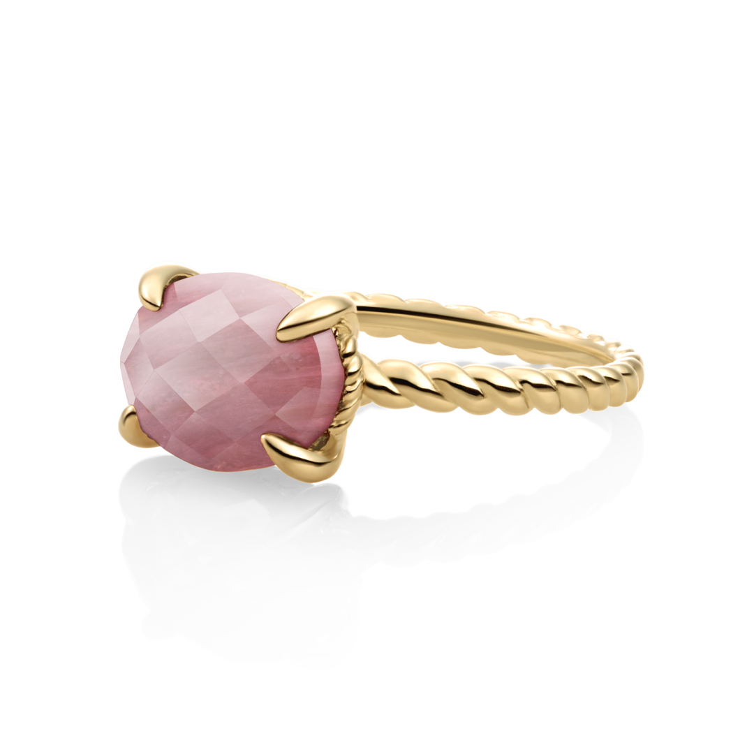 Ring | 9k Gold - Pink Rhodonite Twist - 56