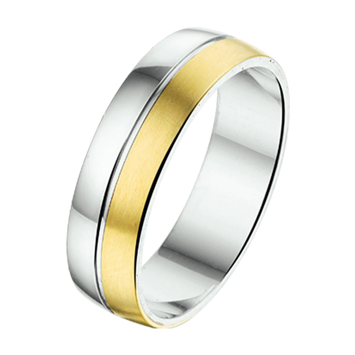ring 6 mm zonder steen 14K goud en zilver