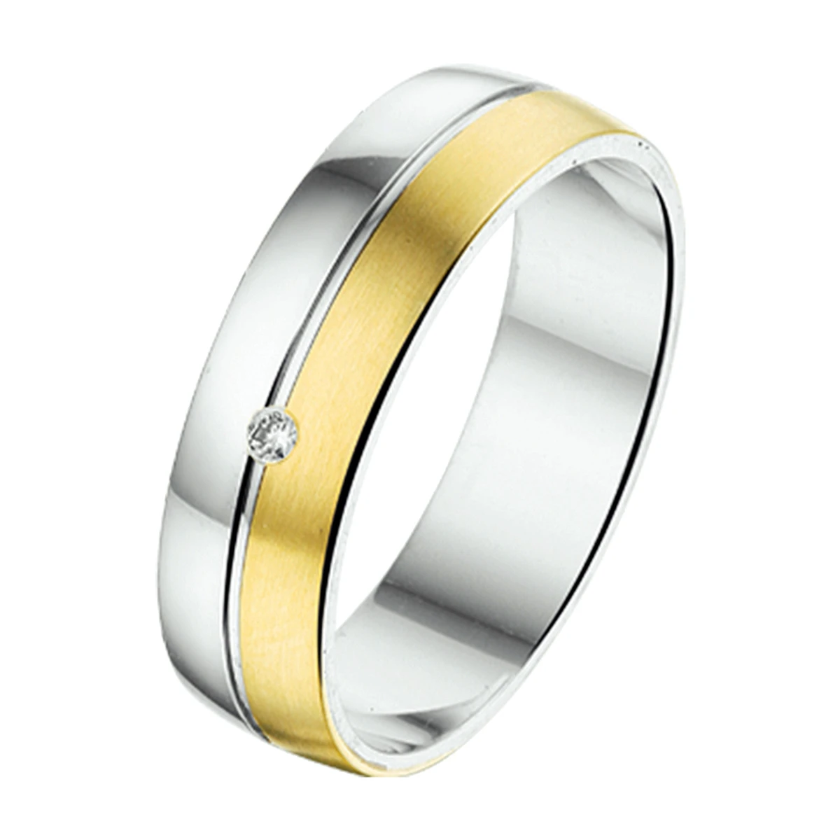 ring 6 mm 0.02ct h si 14K goud en zilver