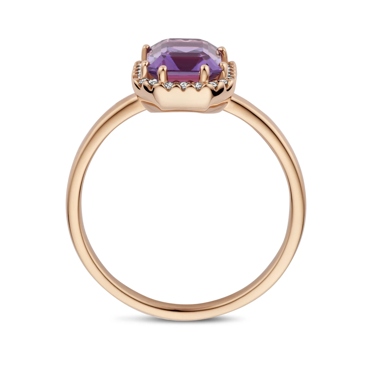 ring amethist en diamant 0.10ct h si 14K roségoud