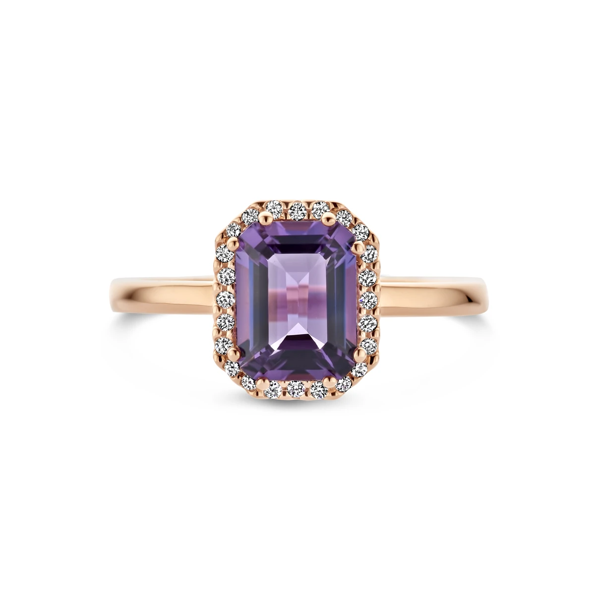 ring amethist en diamant 0.10ct h si 14K roségoud