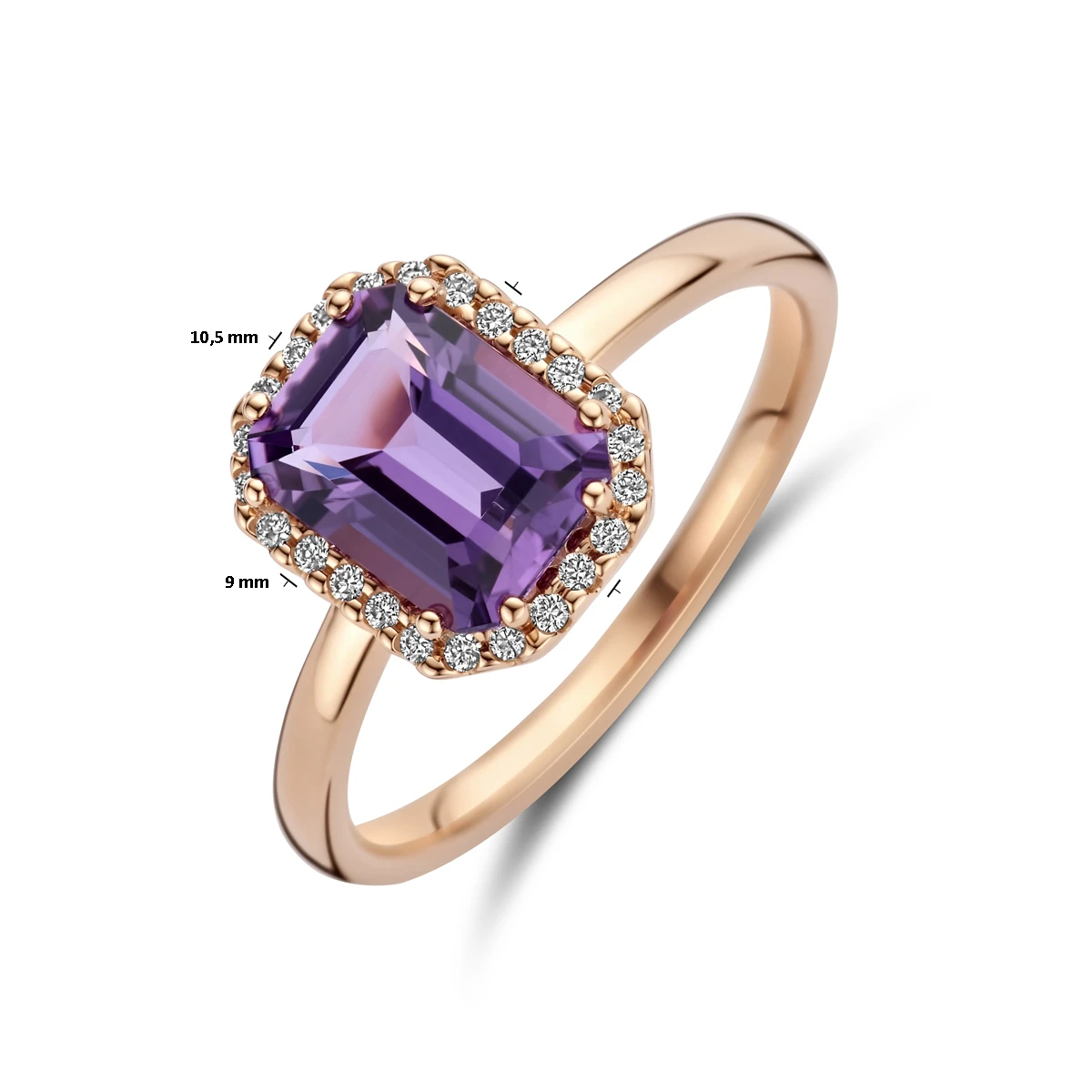ring amethist en diamant 0.10ct h si 14K roségoud