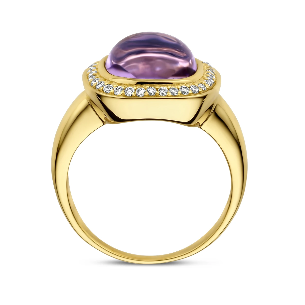 ring amethist en diamant 0.20ct h si halo 14K geelgoud