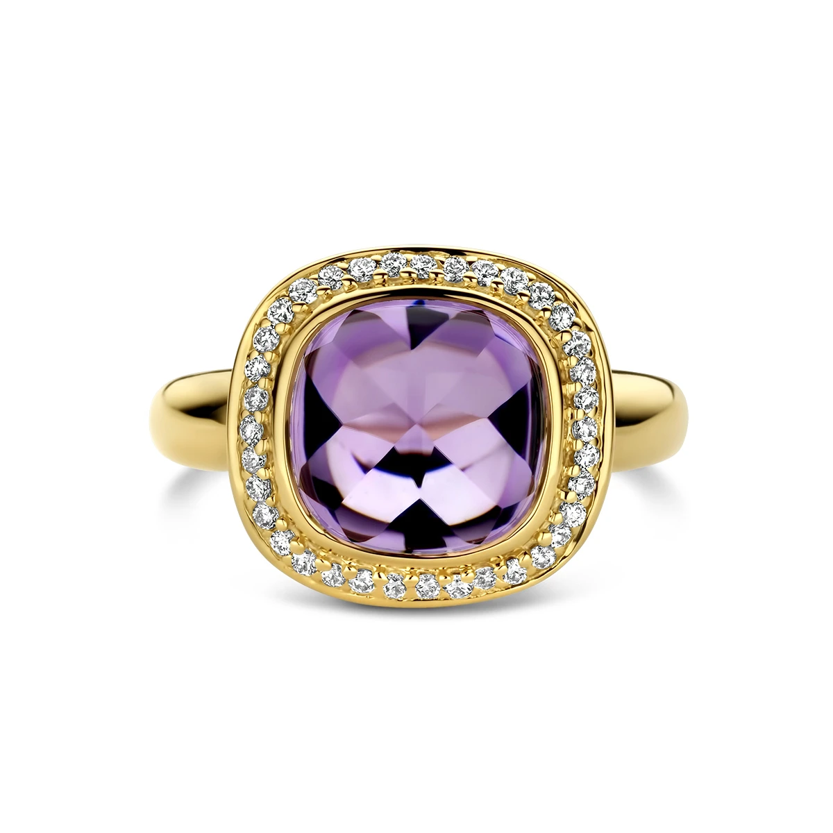 ring amethist en diamant 0.20ct h si halo 14K geelgoud