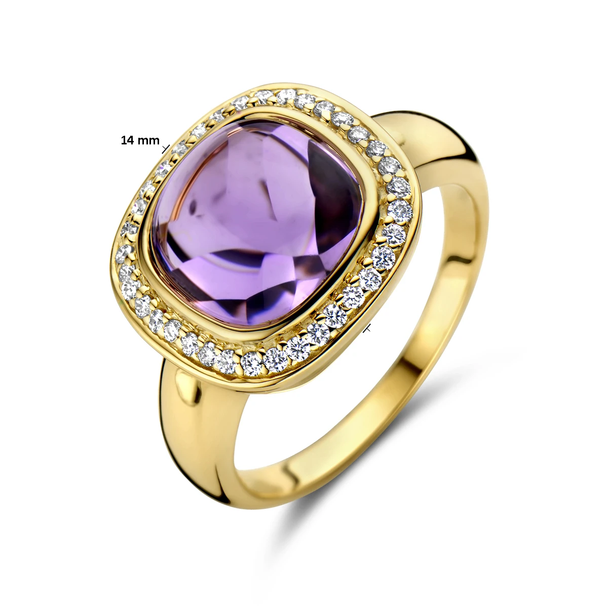ring amethist en diamant 0.20ct h si halo 14K geelgoud