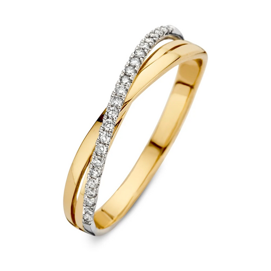 Ring bicolor briljant 0.11 crt. Maat 54