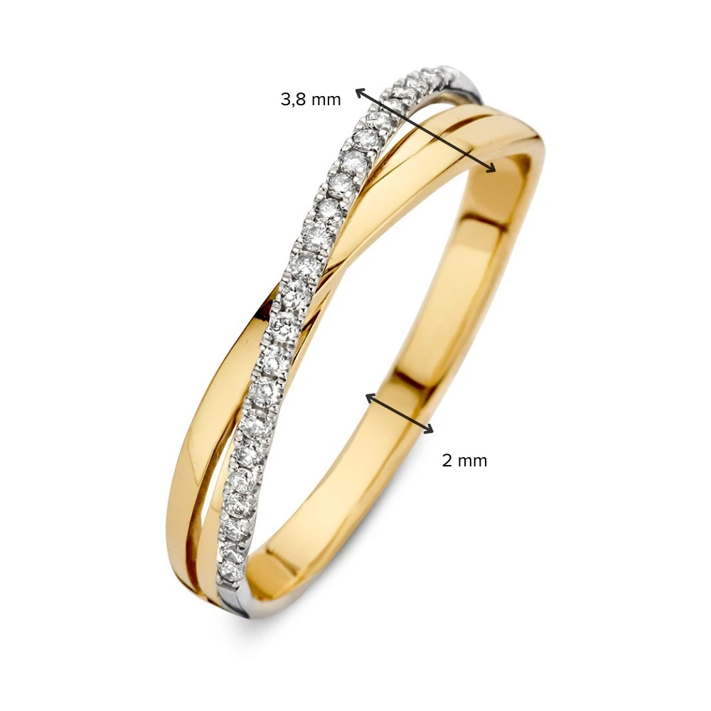 Ring bicolor briljant 0.11 crt. Maat 56