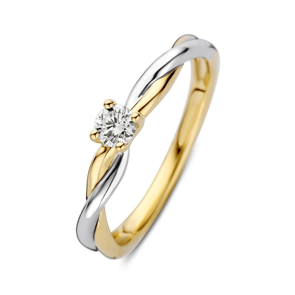 Ring bicolor briljant 0.19 crt. Maat 56