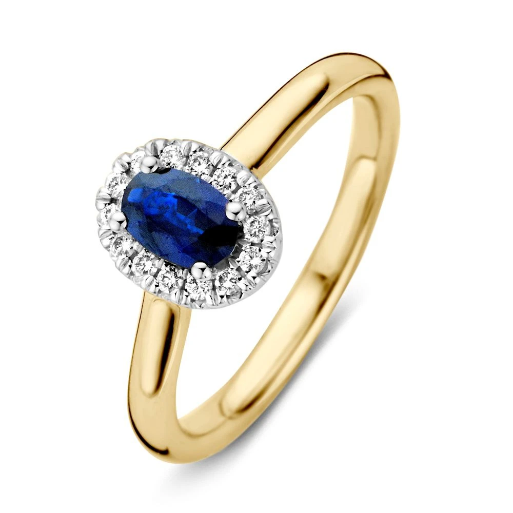 Ring bicolor briljant + saffier Maat 56