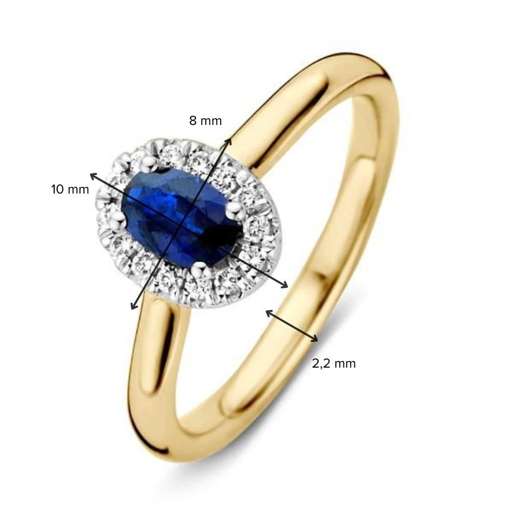 Ring bicolor briljant + saffier Maat 56