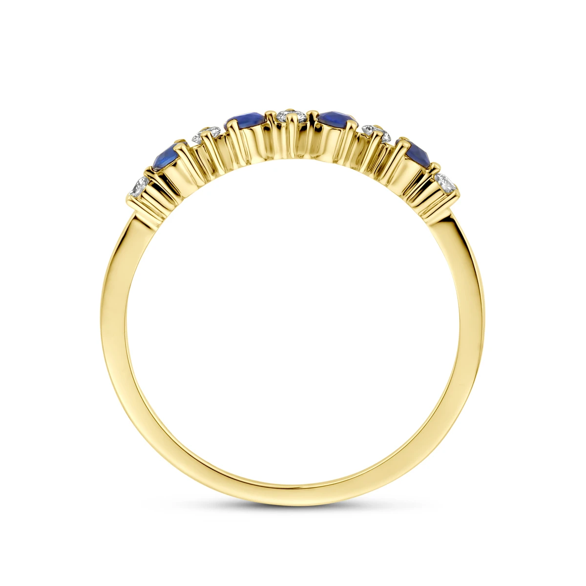 ring blauw saffier en diamant 0.08ct h si 14K geelgoud